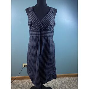 LOFT Navy and White Patterned Midi Dress